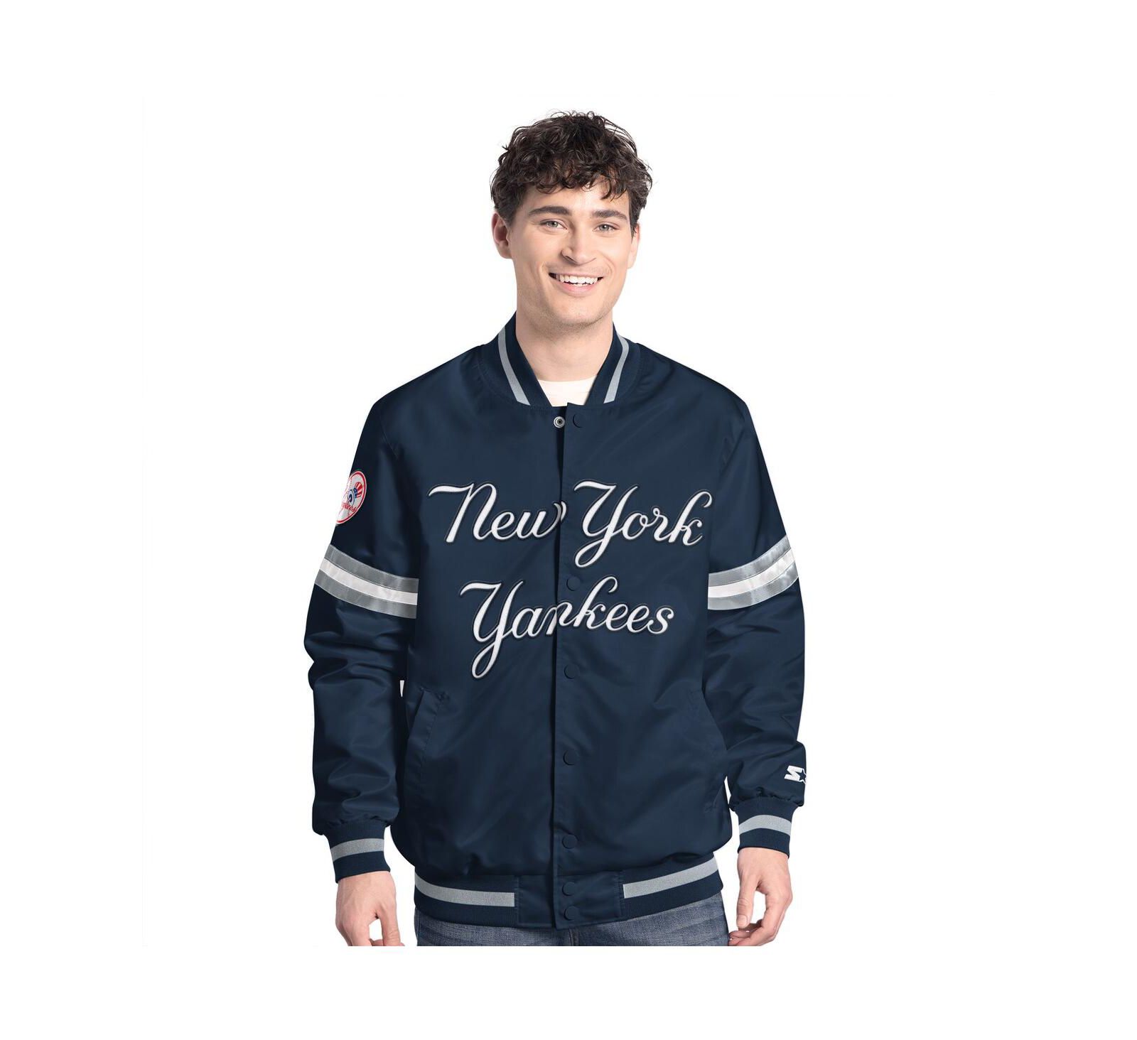Starter Men's Navy New York Yankees Scout Full-Snap Varsity Jacket