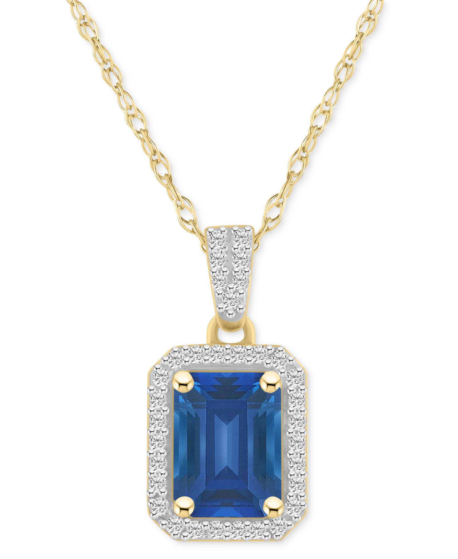 Подвеска с рубином Lab Created (2 ct. t.w.) и белым сапфиром Lab Created (1/5 ct. t.w.) в желтом золоте 10k