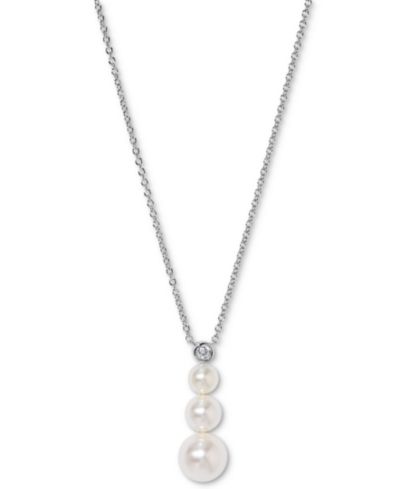 Eliot Danori Silver-Tone Imitation Pearl & Cubic Zirconia Maisie Graduated Pendant Necklace, 16" + 2" extender, Exclusively at Macy's