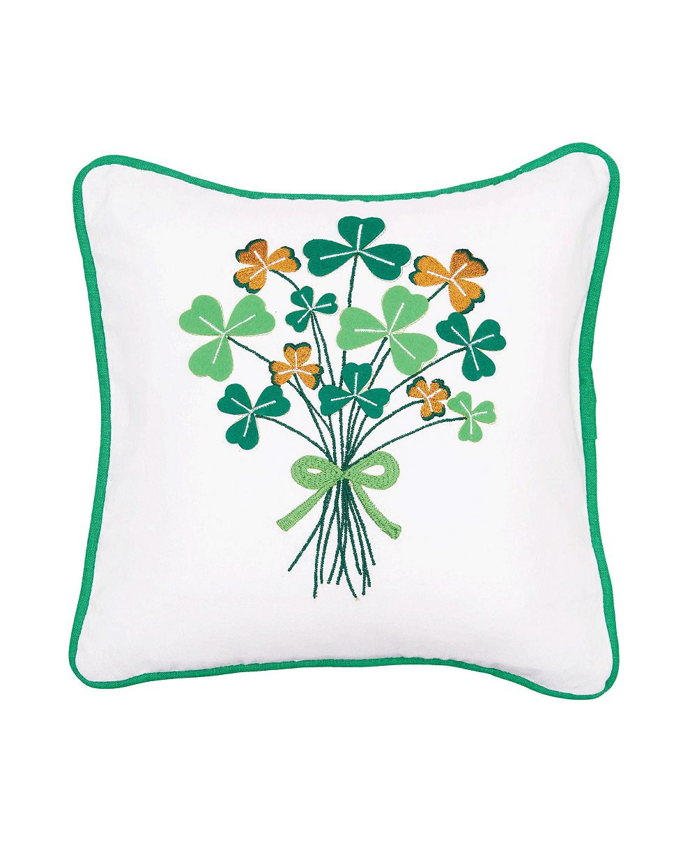 St. Patrick's Day Shamrock Bouquet Embroidered Mini Cotton Accent Pillow, 10" x 10"