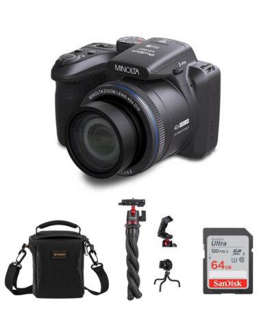 Minolta ProShot MN40Z 20MP Full HD Camera with 40x Optical Zoom, Bundle with MT-11 Multifunctional Octopus Tripod, 64GB SDXC Memory Card