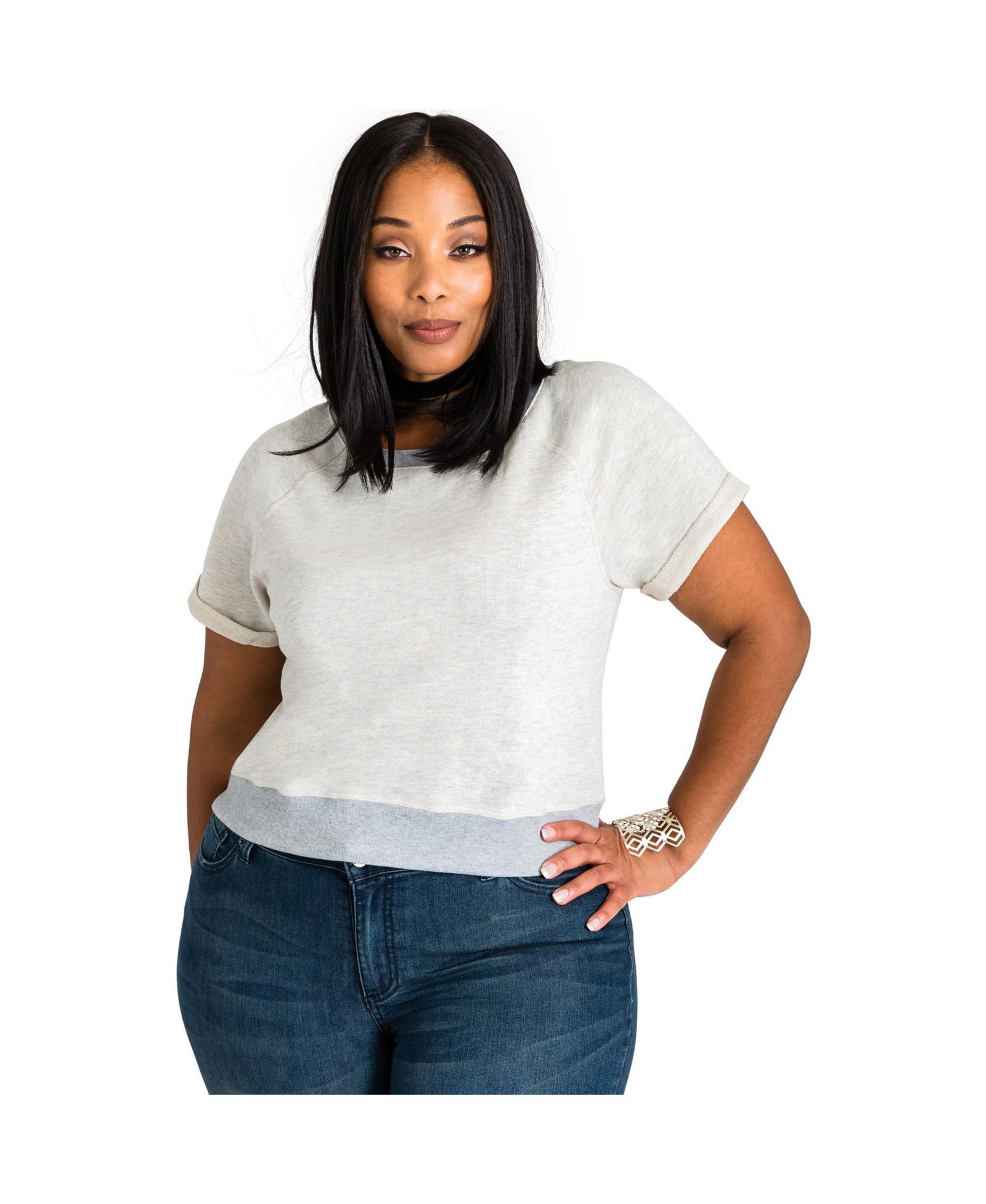 Poetic Justice Plus Size French Terry Open Back Short Sleeve Sweatshirt