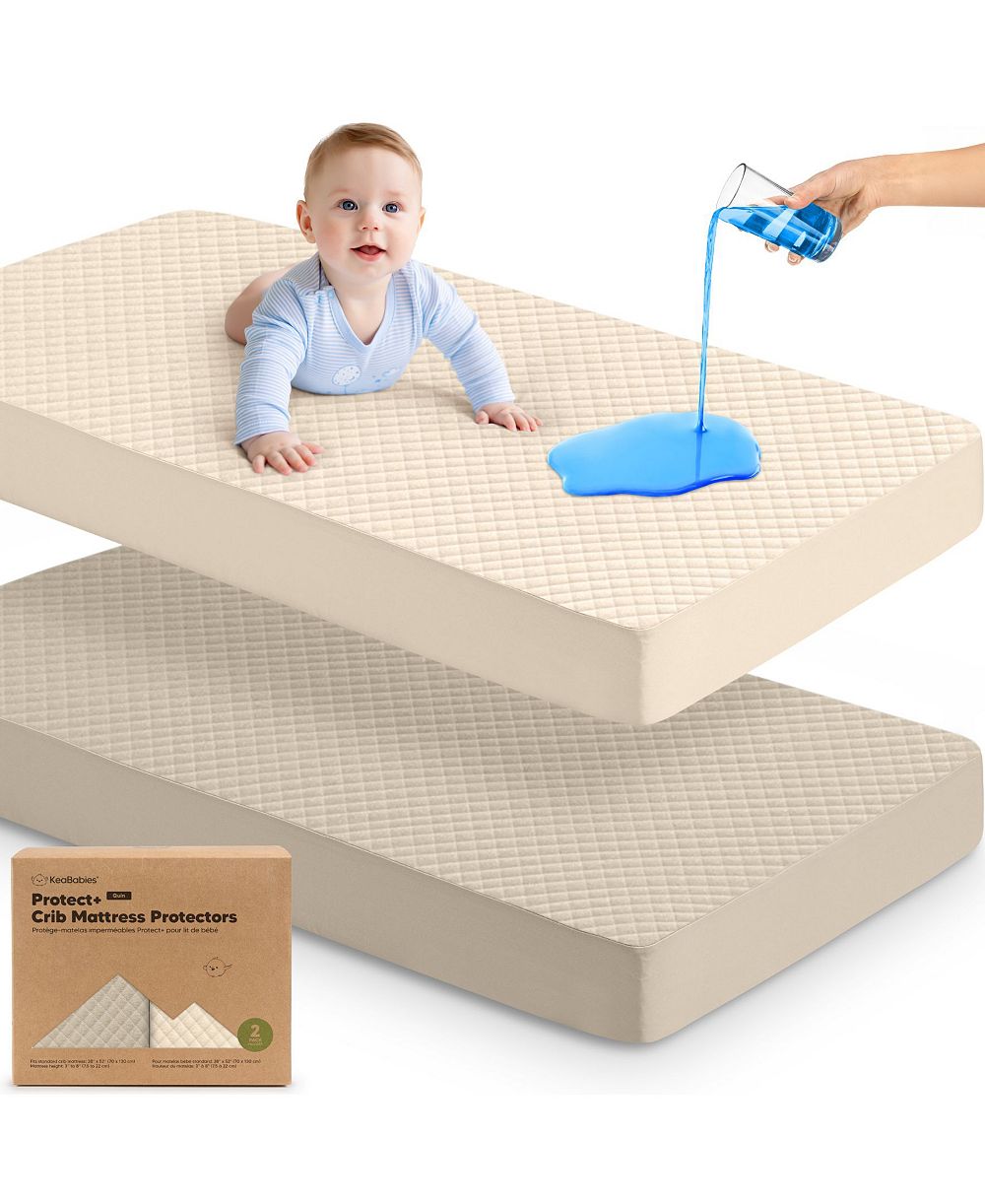 KeaBabies 2-Pack Protect+ Waterproof Crib Mattress Protector Covers, Quin Quilted Cotton Baby Mattress Topper, Toddler Crib Sheets