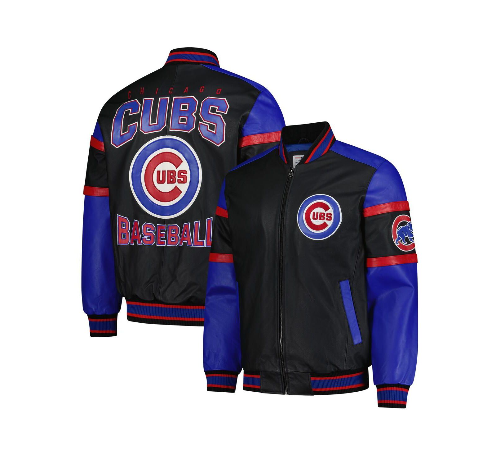 G-III Sports by Carl Banks Men's Black Chicago Cubs Full-Zip Leather Varsity Jacket
