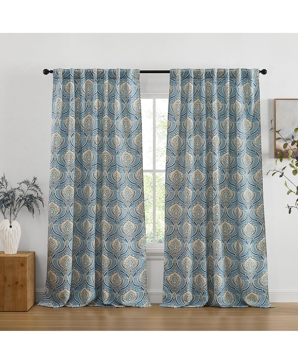Шторы HLC.ME Messina Paisley Damask Light Blocking, комплект из 2 шт. (Blue/Yellow, 52 W x 84 L)