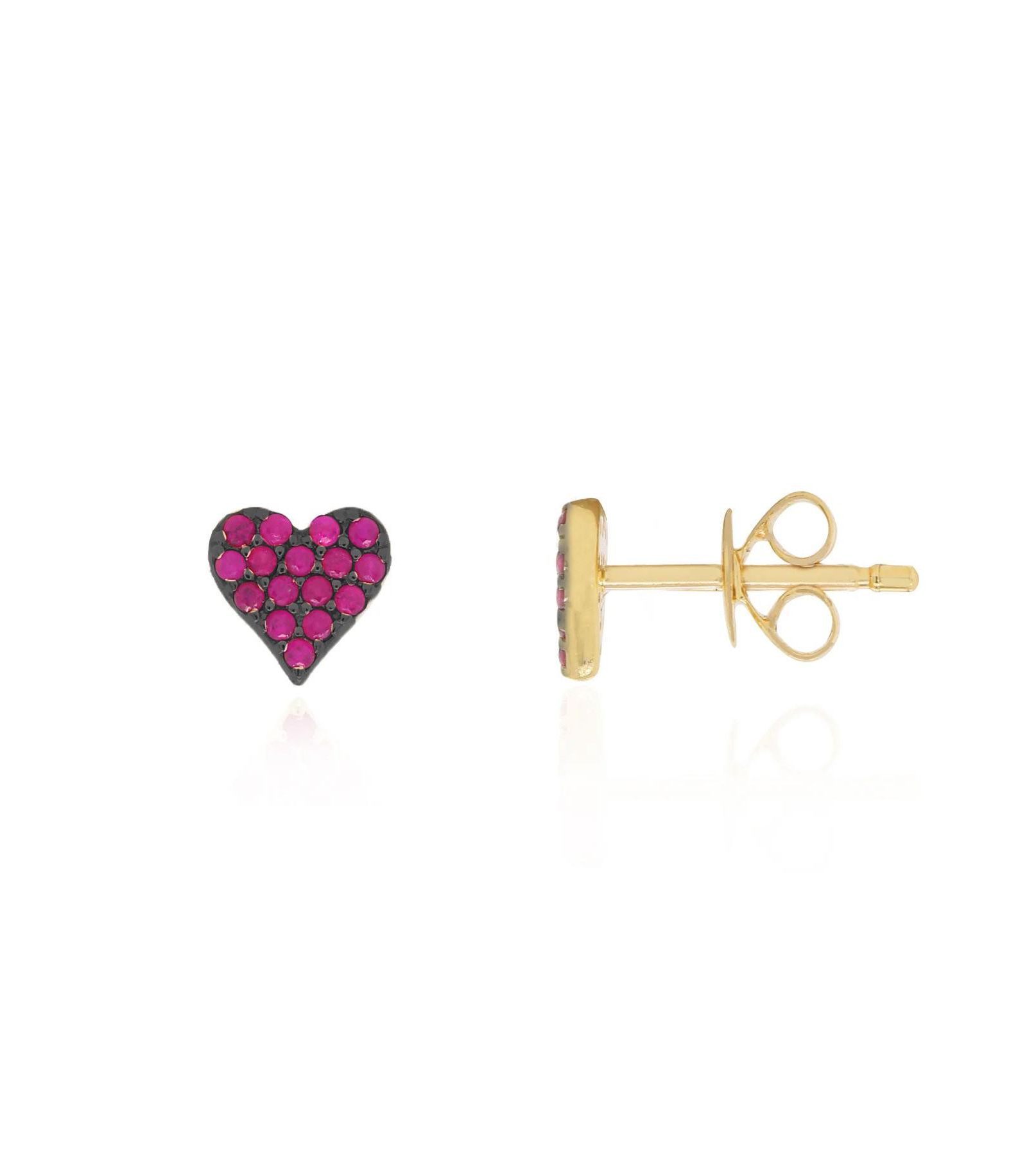 Ruby and Rhodium Heart Stud Earrings