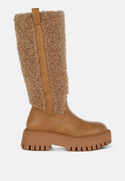 London Rag Womens Lapland Faux Fur Detail Calf Length Boots