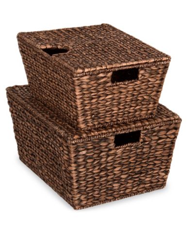 Best Choice Products Set of 2 X-Large and Medium Woven Storage Baskets With Lids, Hyacinth Nesting Organizer Bins