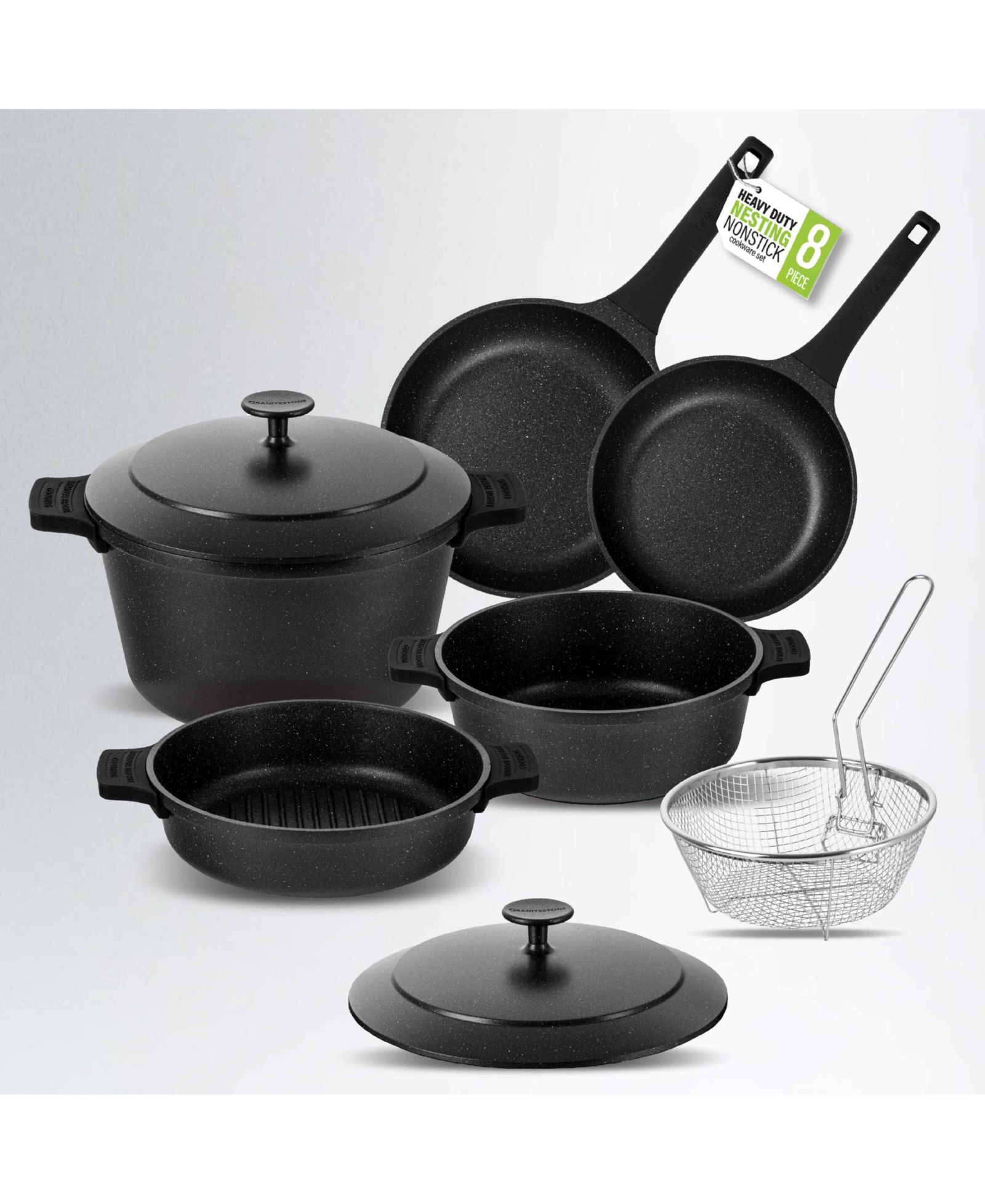 Набор посуды GraniteStone 8-Piece Nesting с силиконовыми крышками