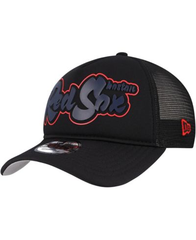 New Era Men's Black Boston Red Sox Retro Bold A-Frame Trucker 9FORTY Adjustable Hat
