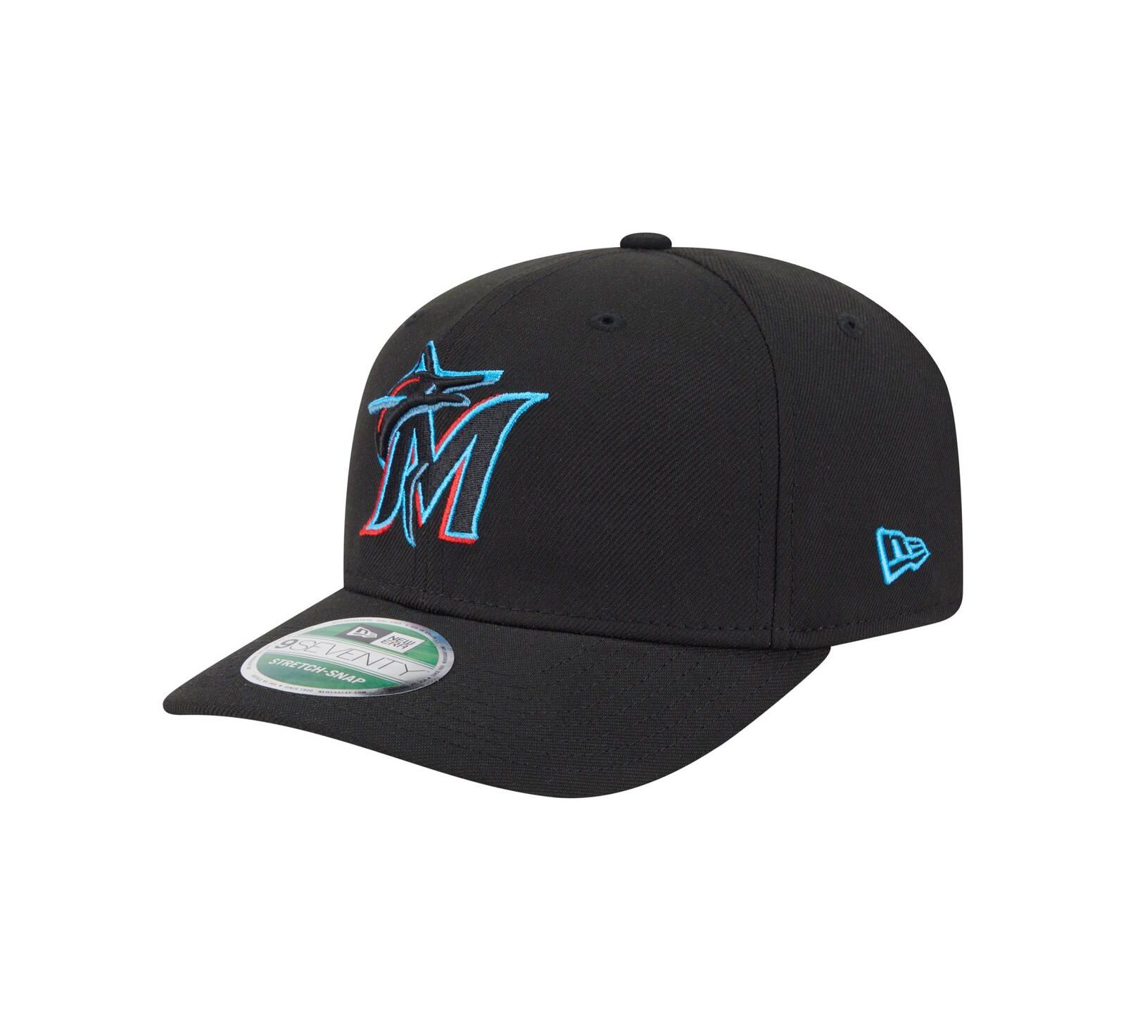 Мужская бейсболка New Era Black Miami Marlins Player Replica 9SEVENTY Adjustable Hat
