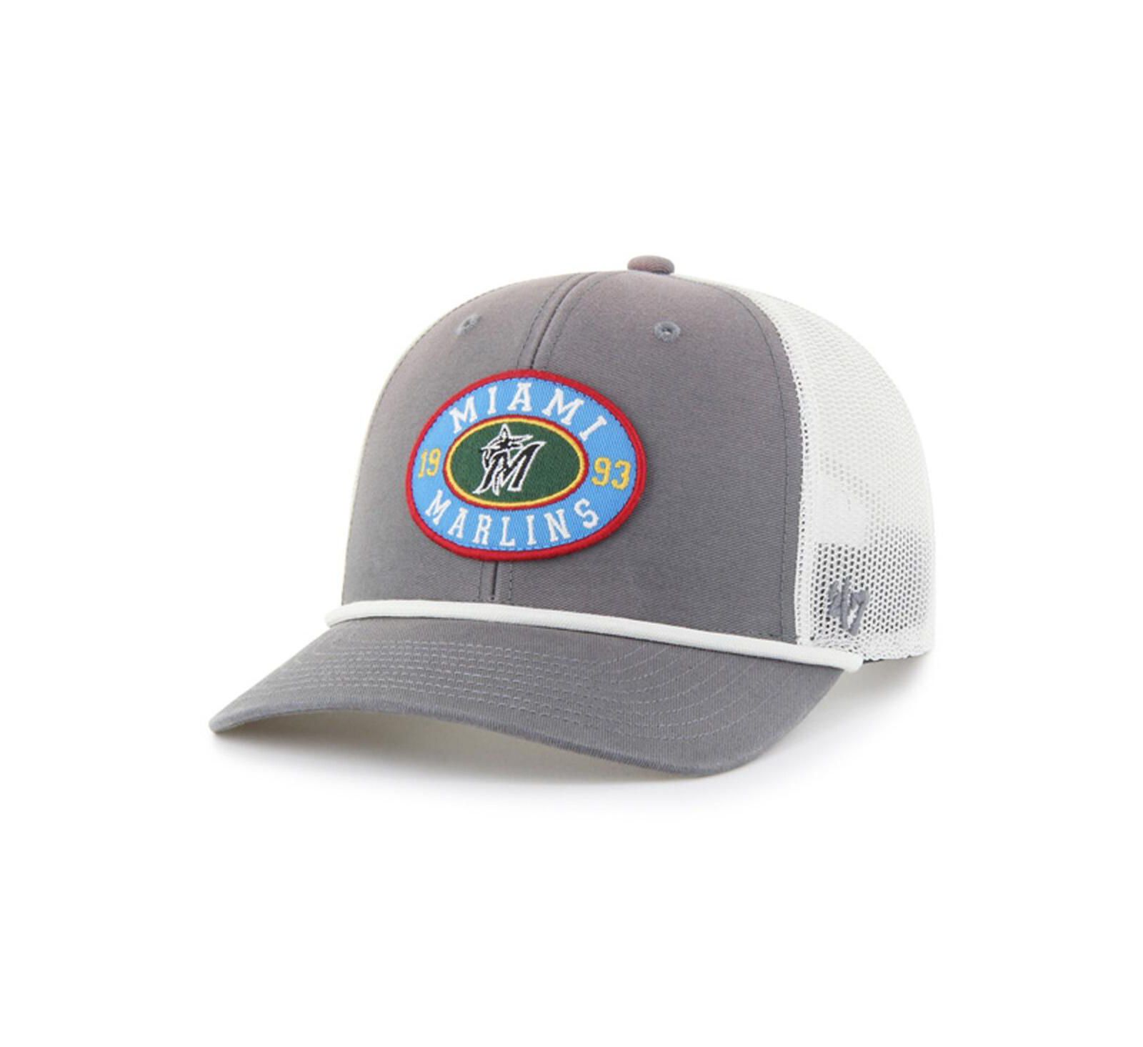 '47 Brand Men's Gray/White Miami Marlins Tide Sweep Rope Trucker Adjustable Hat