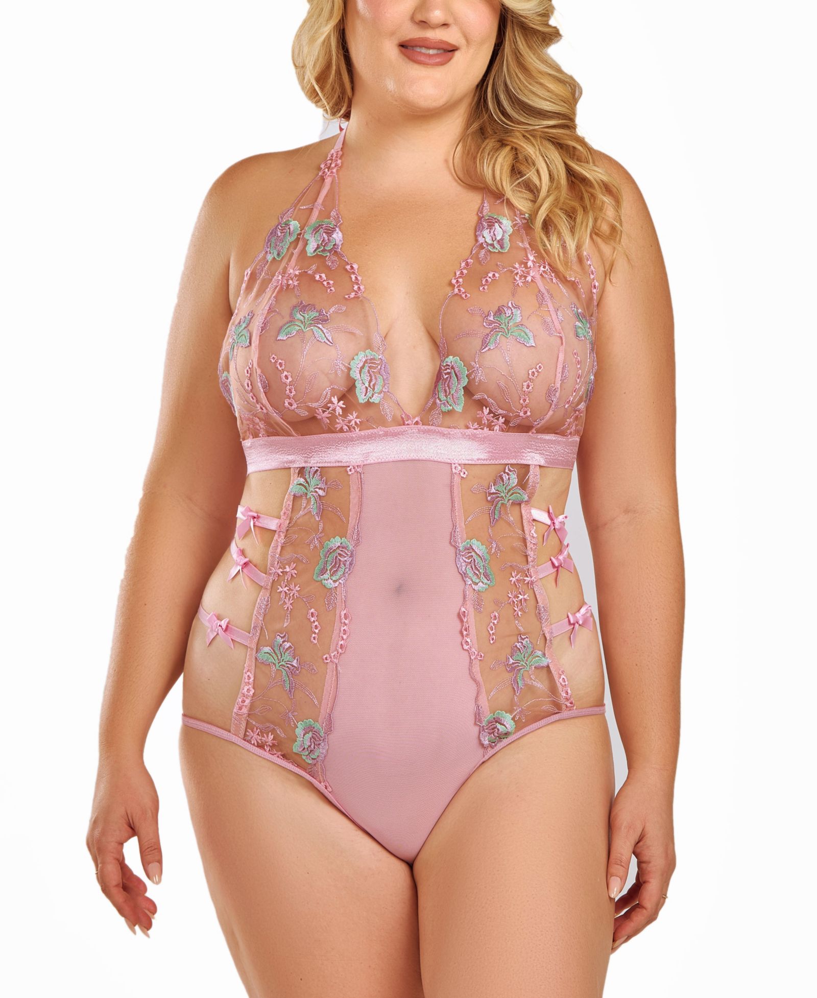Боди iCollection Plus Size Sheer Embroidered с акцентами в виде банта
