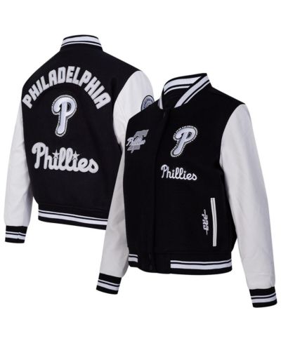 Pro Standard Women's Black Philadelphia Phillies Rib Wool Full-Zip Varsity Jacket