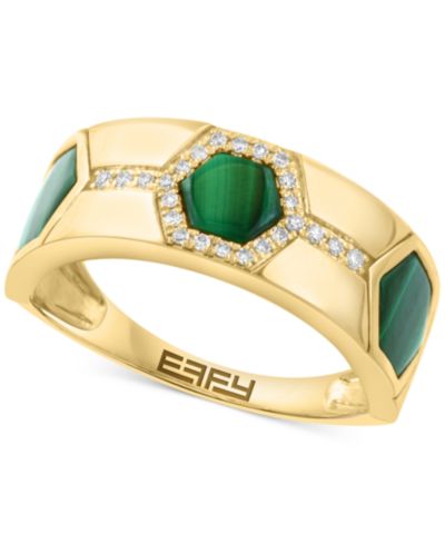 EFFY® Malachite & Diamond (1/10 ct. t.w.) Hexagon Band in Gold Plated Silver