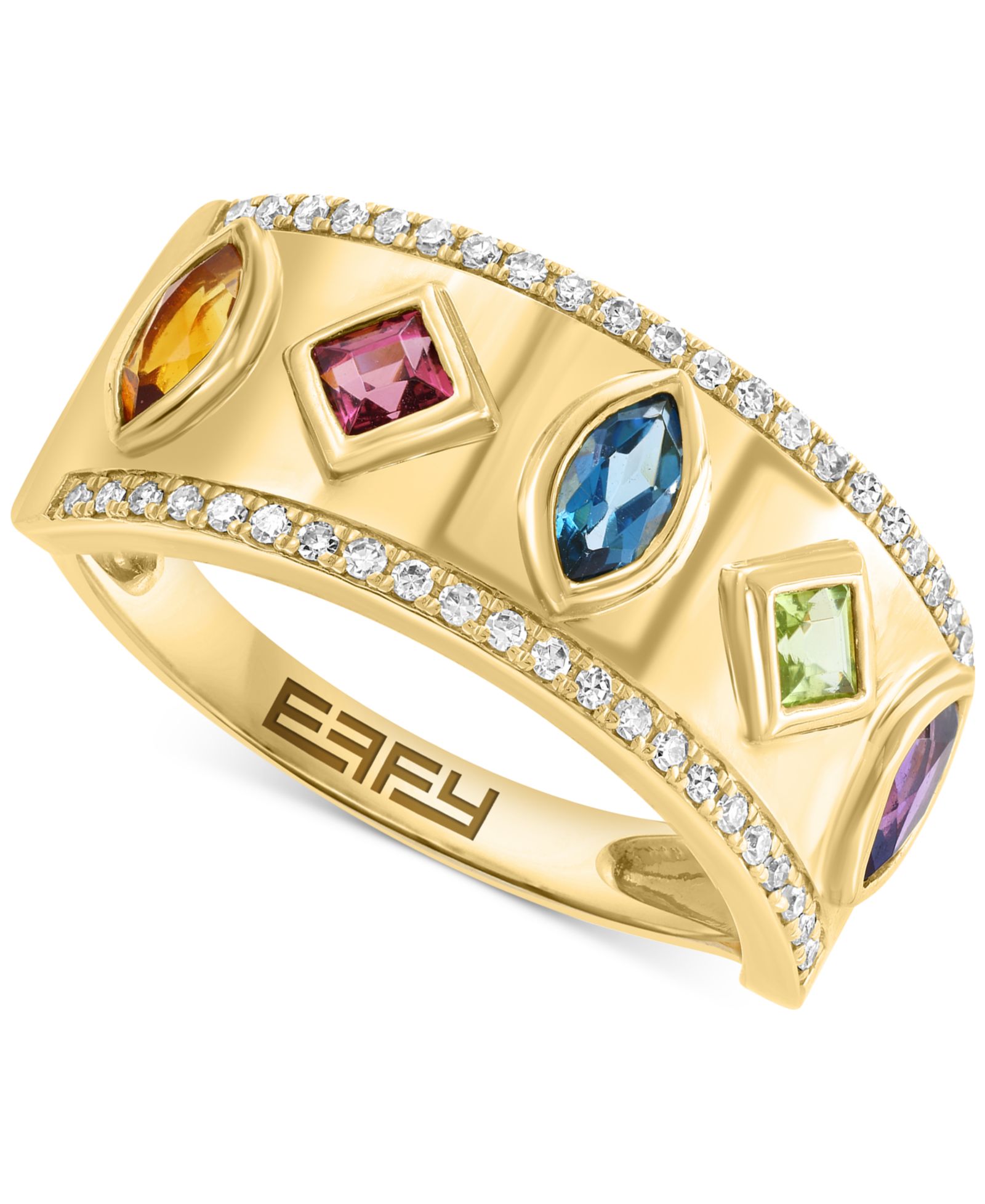 EFFY® Multi Gemstone (5/8 ct. t.w.) & Diamond (1/8 ct. t.w.) Mixed-Cut Statement Ring in 14k Gold-Plated Sterling Silver