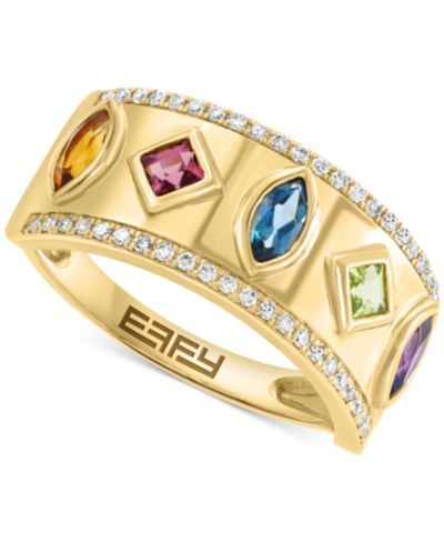 EFFY® Multi Gemstone (5/8 ct. t.w.) & Diamond (1/8 ct. t.w.) Mixed-Cut Statement Ring in 14k Gold-Plated Sterling Silver