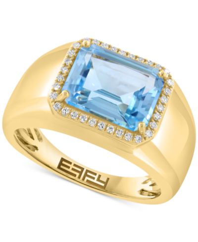 EFFY® Sky Blue Topaz (4-1/2 ct. t.w.) & Diamond (1/10 ct. t.w.) Halo Ring in 14k Gold-Plated Sterling Silver