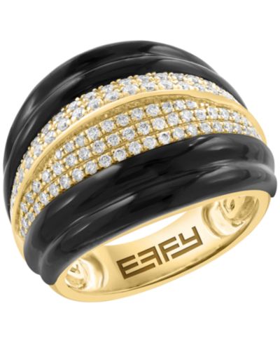 EFFY® Onyx & Diamond (5/8 ct. t.w.) Statement Ring in 14k Gold-Plated Silver