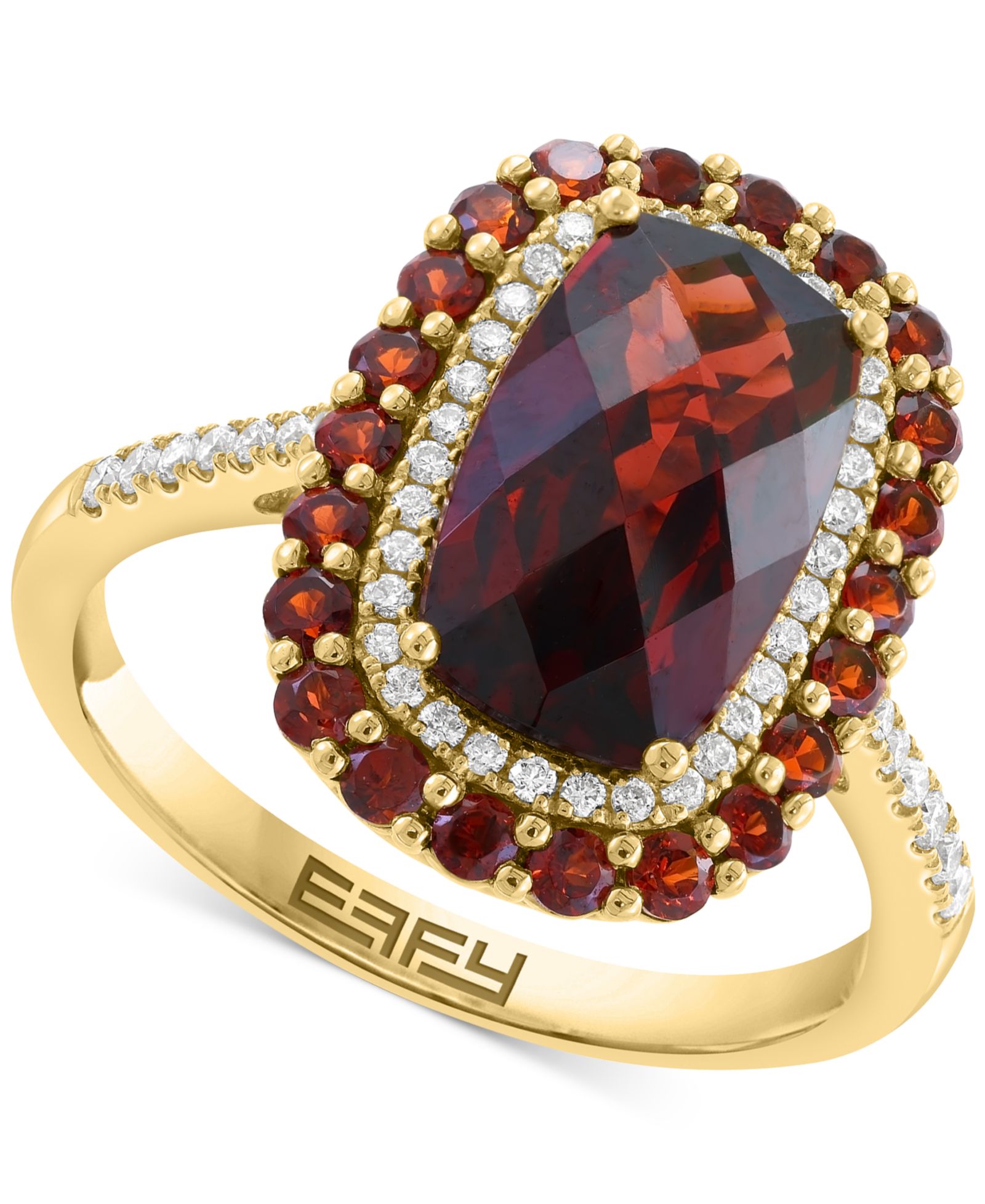 EFFY® Кольцо Halo с гранатом (4-1/3 ct. t.w.) и бриллиантом (1/5 ct. t.w.) в 14k Gold