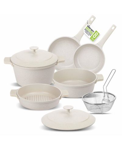 Granitestone Ceramic 8-Piece Cookware Set - Nesting, Nonstick, Silicone Handles