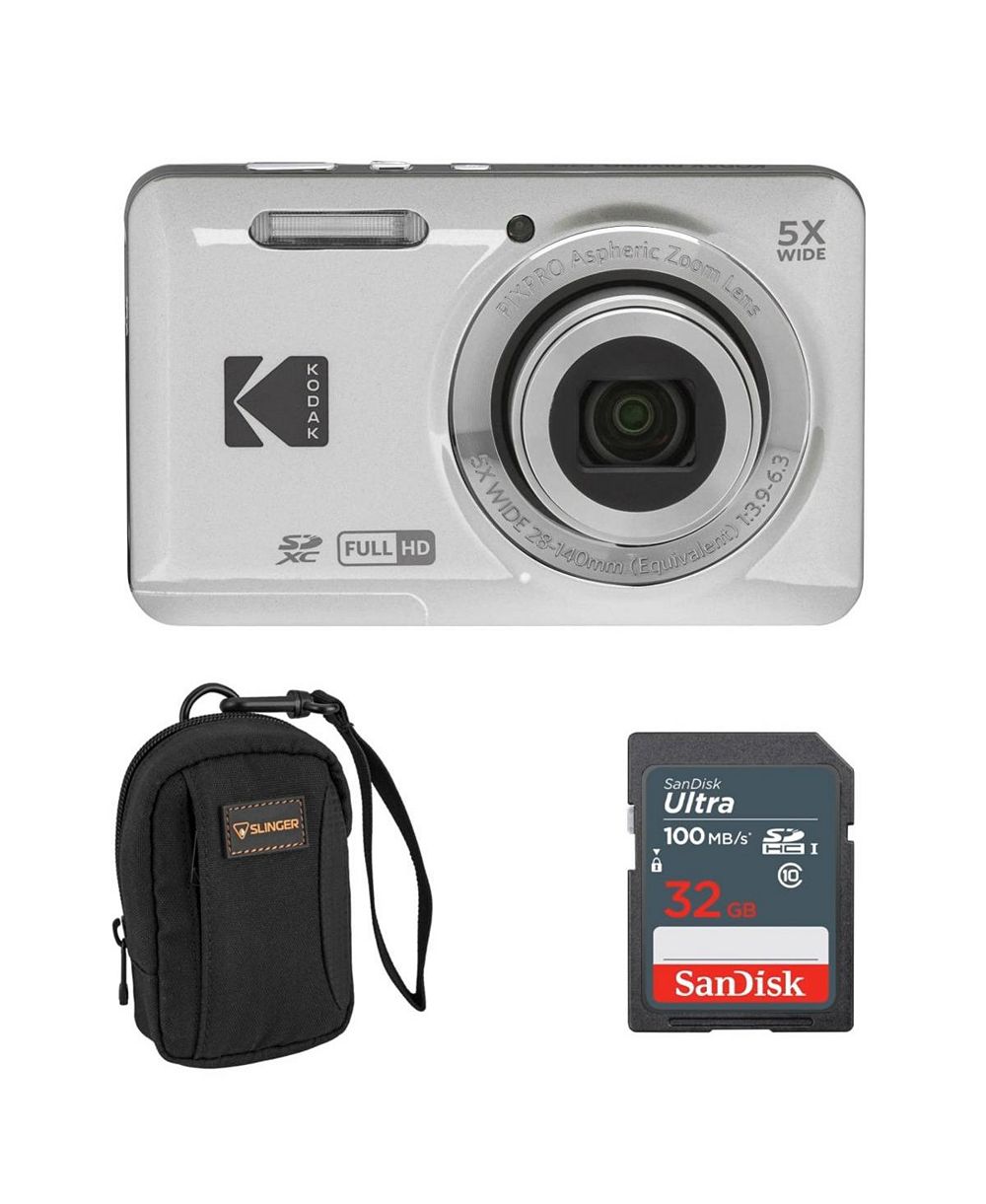 Kodak Friendly Zoom Digital Camera - PIXPRO FZ55, Silver, Includes SD Card & Camera Bag, Compact Photography Kit