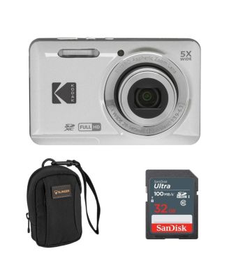 Kodak Friendly Zoom Digital Camera - PIXPRO FZ55, Silver, Includes SD Card & Camera Bag, Compact Photography Kit