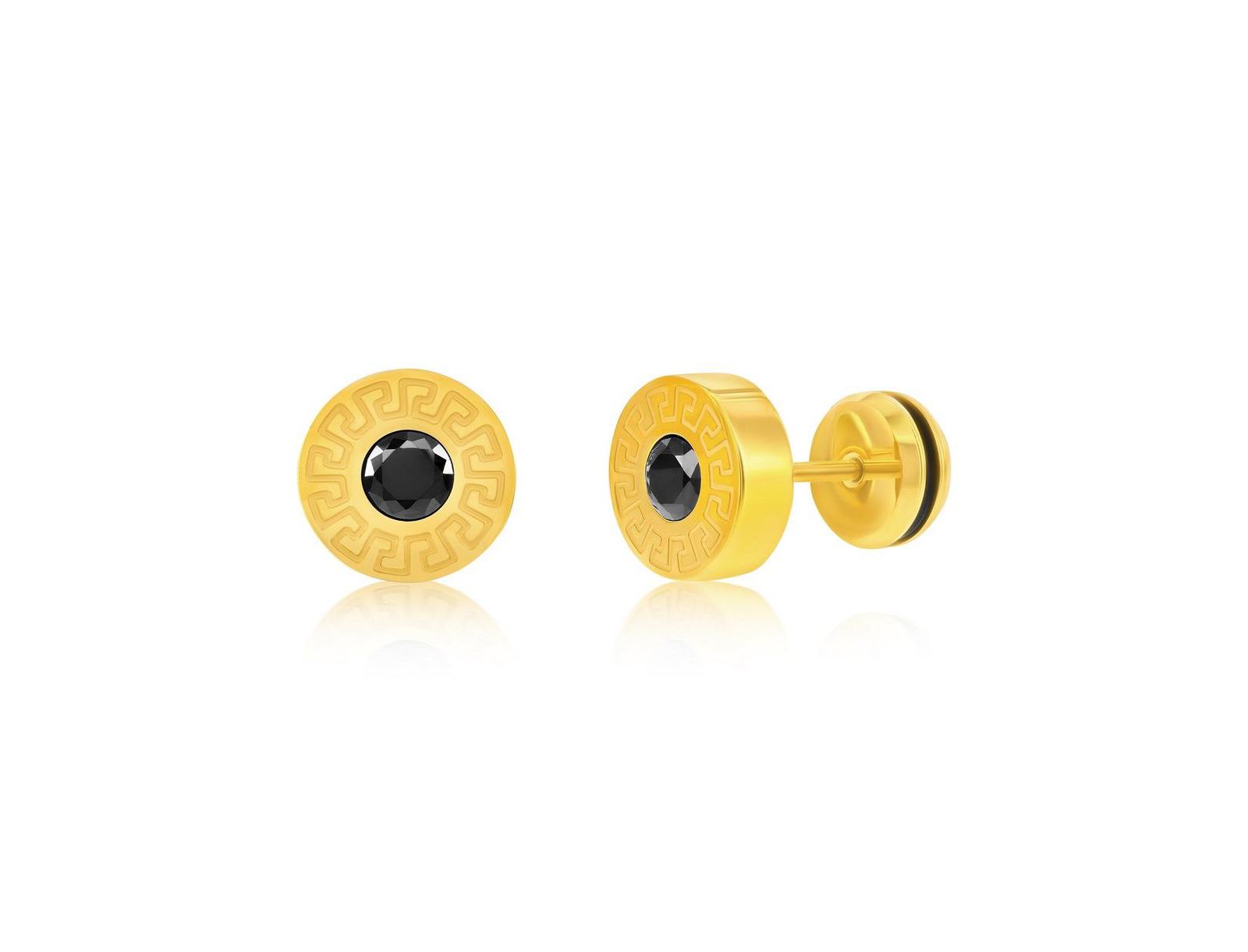 Stainless Steel, Round Greek Key CZ Studs