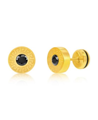 Stainless Steel, Round Greek Key CZ Studs