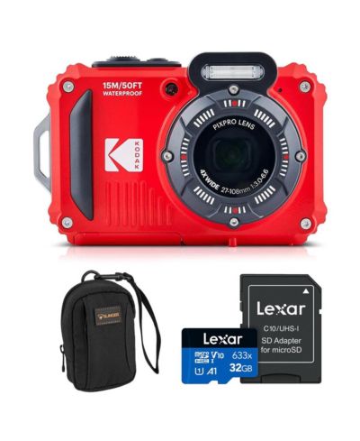 Kodak PIXPRO WPZ2 16MP Full HD Waterproof Rugged Digital Camera, Red, Bundle with 32GB Memory Card and Camera Bag