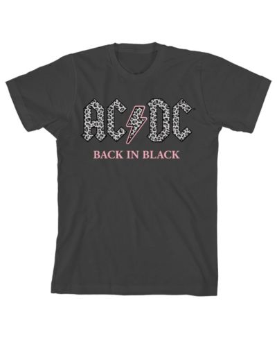 AC/DC Back In Black Gray Leopard Print Logo Crew Neck Short Sleeve Girl's Black