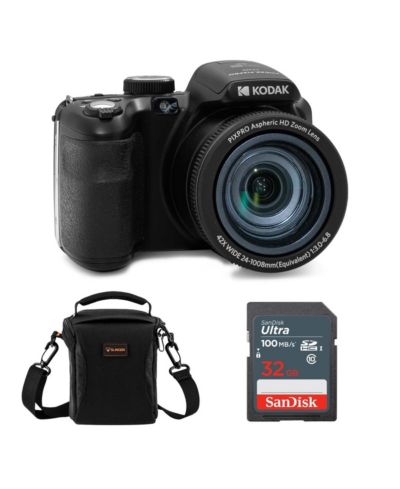 Kodak PIXPRO AZ425 Astro Zoom 20MP Full HD Digital Camera, Black, Bundle with 32GB Memory Card and Camera Bag