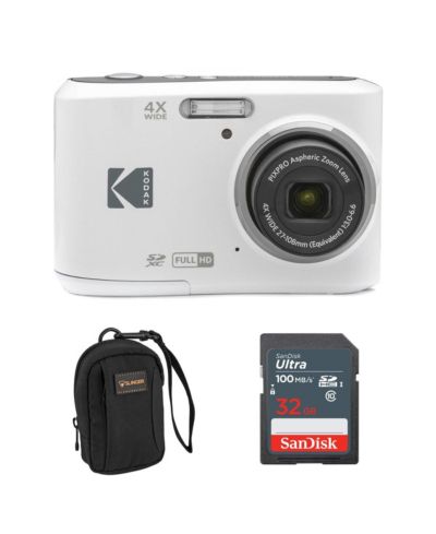 Kodak PIXPRO FZ45 Friendly Zoom 16MP Full HD Digital Camera, White, Bundle with 32GB Memory Card and Camera Bag