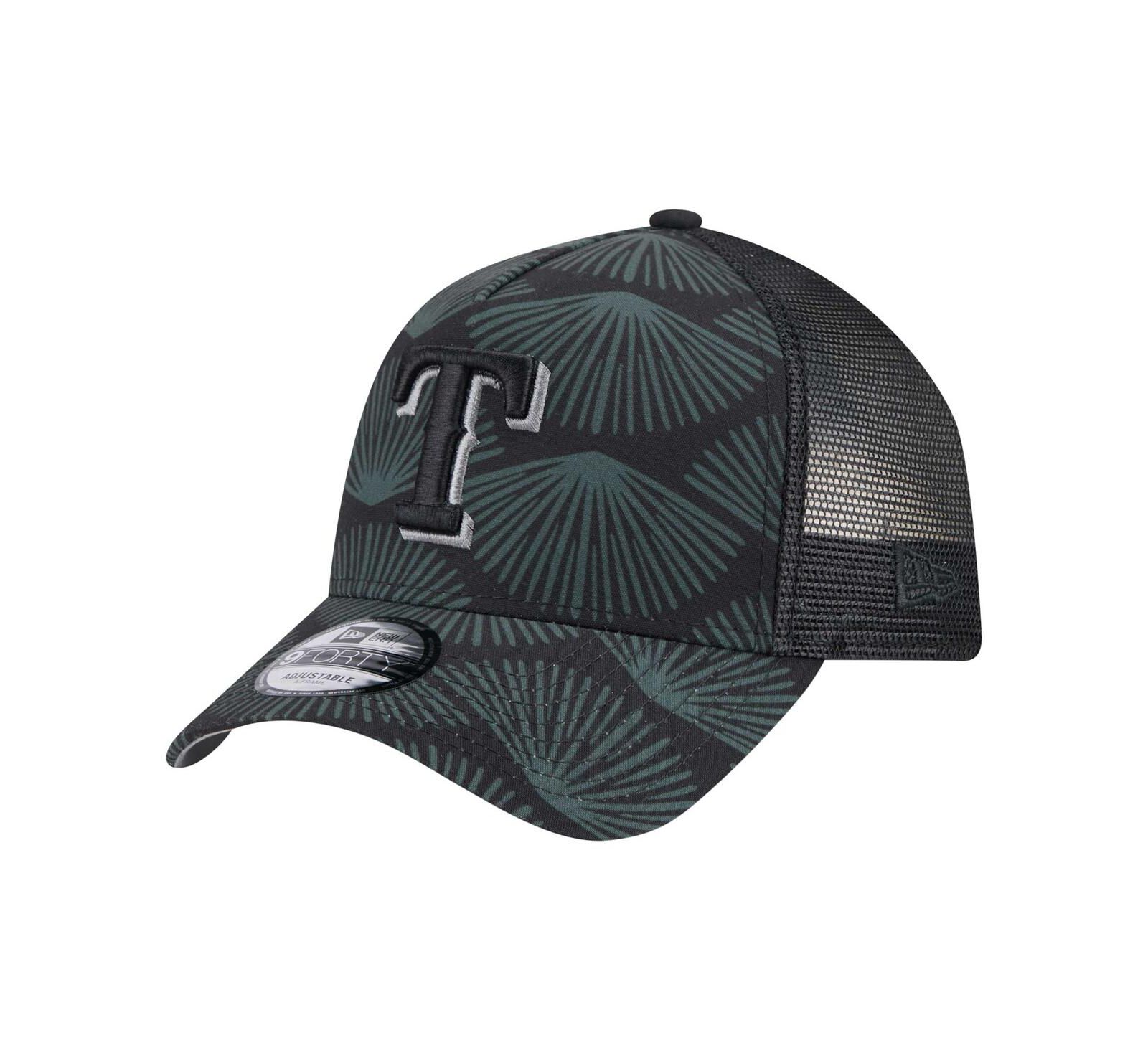 New Era Men's Black Texas Rangers 9FORTY A-Frame Trucker Adjustable Hat