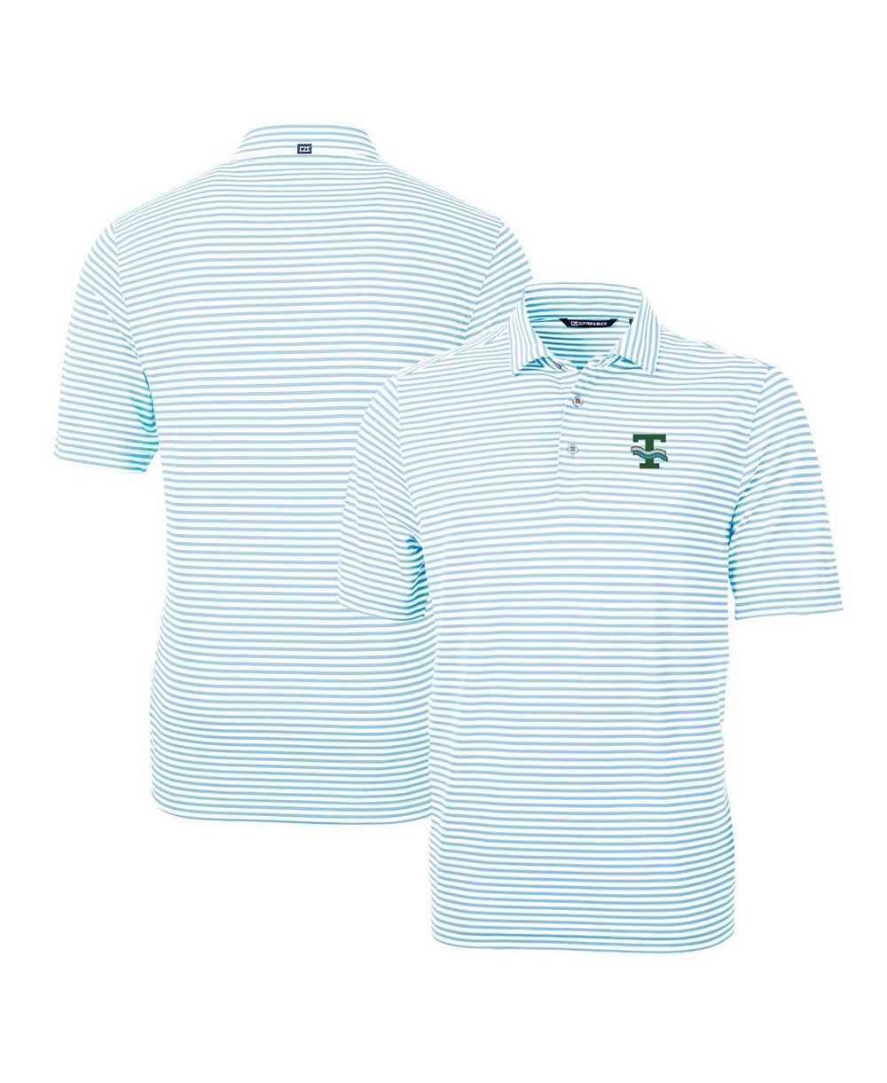 Мужская поло-рубашка Cutter & Buck Light Blue Tulane Green Wave с логотипом Virtue Eco Pique Stripe