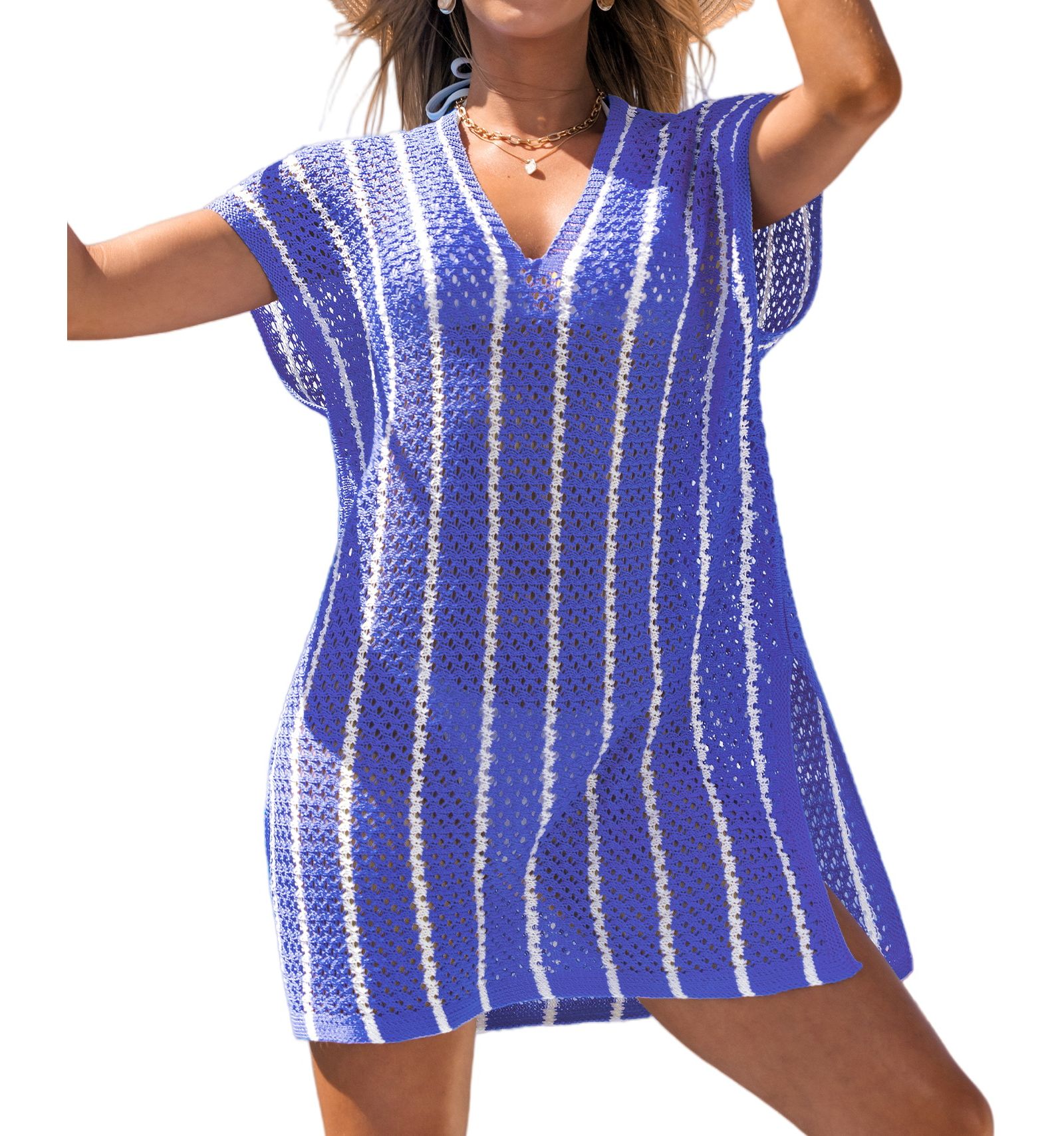 Cupshe Women's Ocean Wave Striped Knit Cover-Up Dress