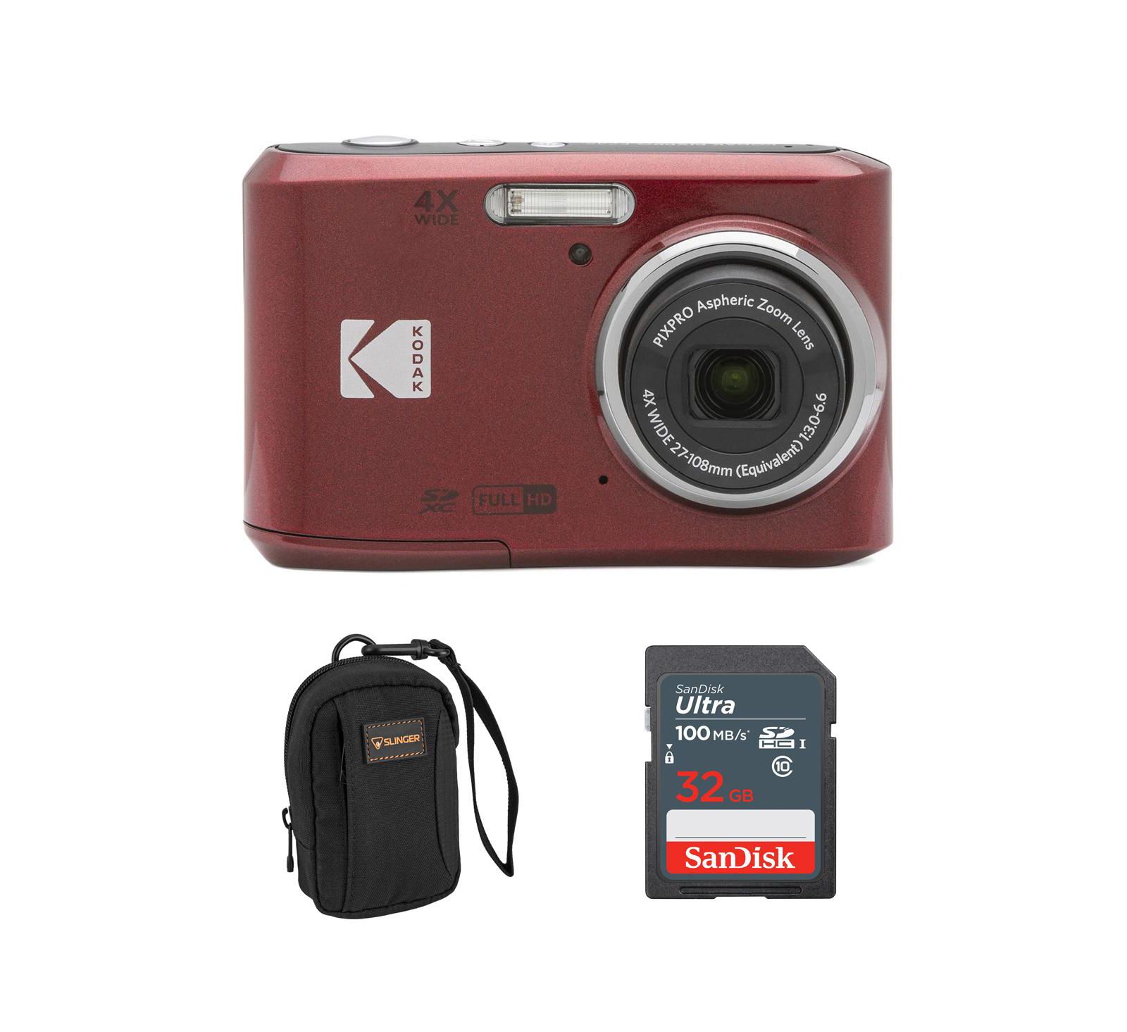 Kodak PIXPRO FZ45 Friendly Zoom 16MP FHD Camera, Red, w/32GB Card  Bag