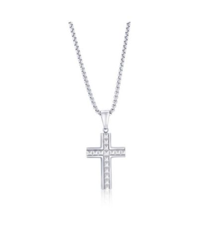 Stainless Steel, Textured Pyramid Style Cross Necklace