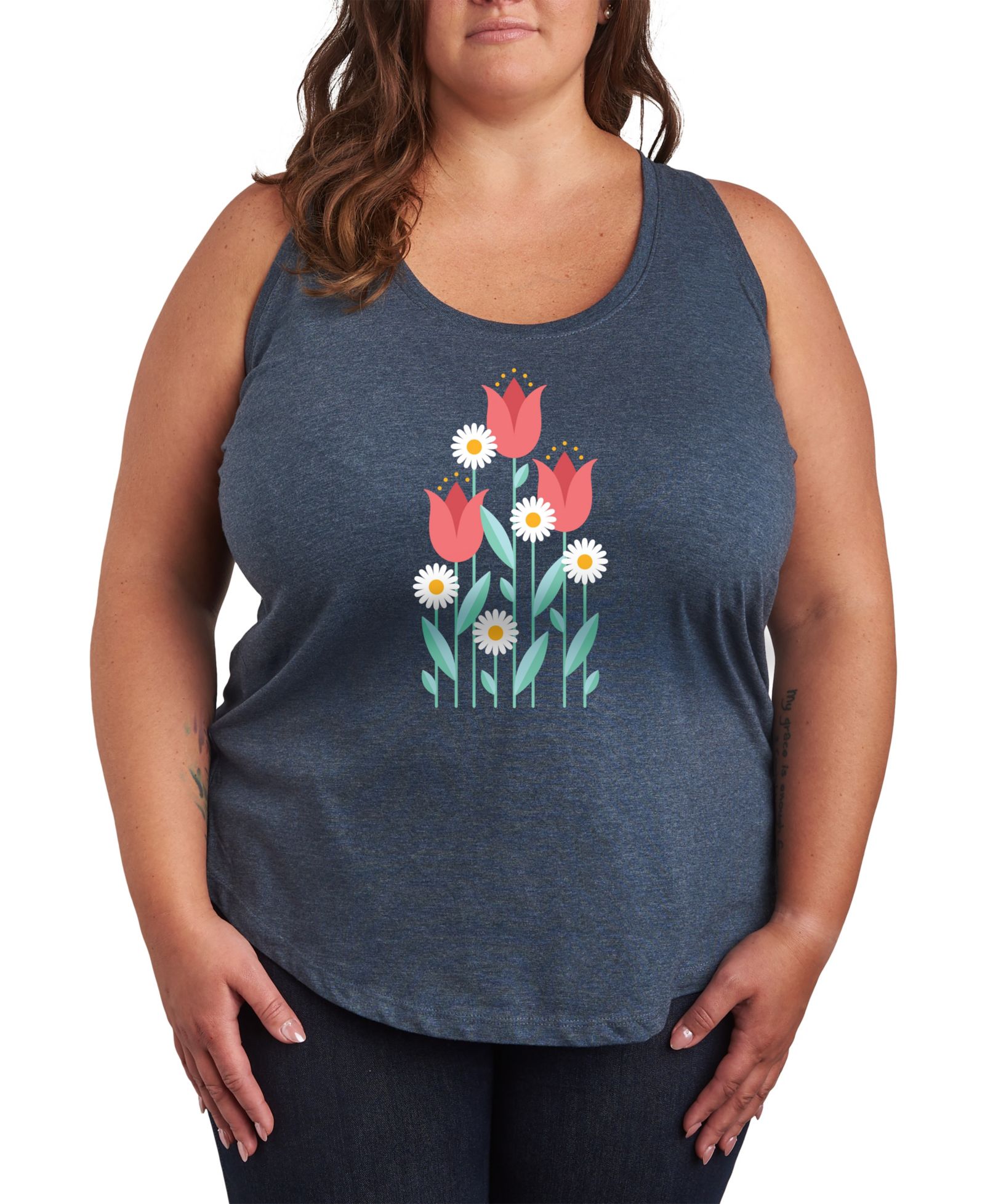 Hybrid Apparel Plus Size Red Flowers Graphic Tank Top