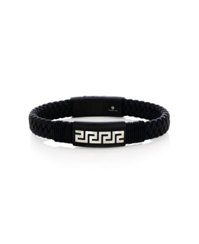 Браслет Metallo из нержавеющей стали и плетеной кожи с узором Greek Key
