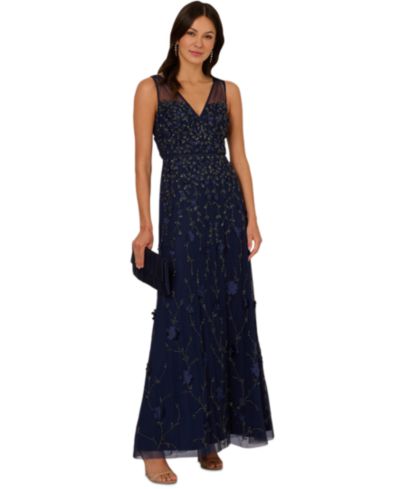 Adrianna Papell Women's V-Neck Beaded Sleeveless Gown