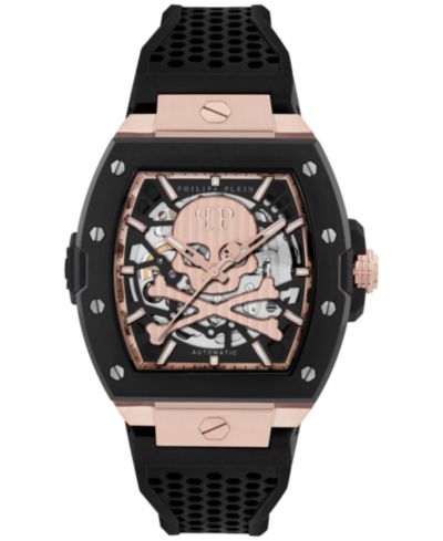 Мужские часы Philipp Plein Automatic The Skeleton 2.0 с черным силиконовым ремешком 44mm