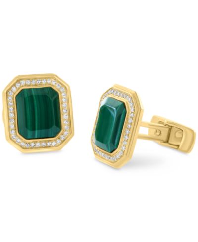 Мужские запонки EFFY® Malachite & Diamond (3/8 ct. t.w.) Octagon Gold-Plated Sterling Silver