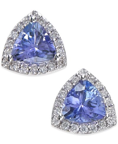 EFFY® Серьги-гвоздики Tanzanite (3/4 ct. t.w.) и Diamond (1/8 ct. t.w.) 14k белое золото