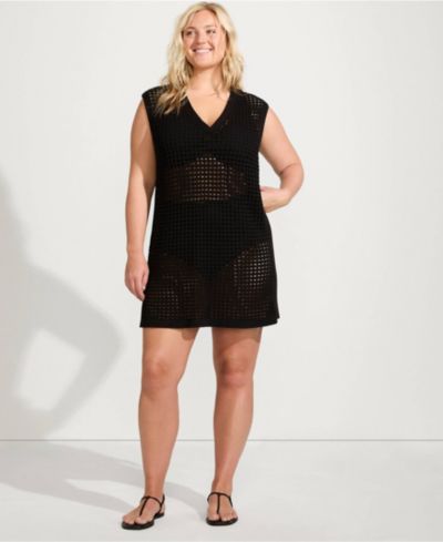 Lands' End Plus Size Open Knit Cover-up Dress