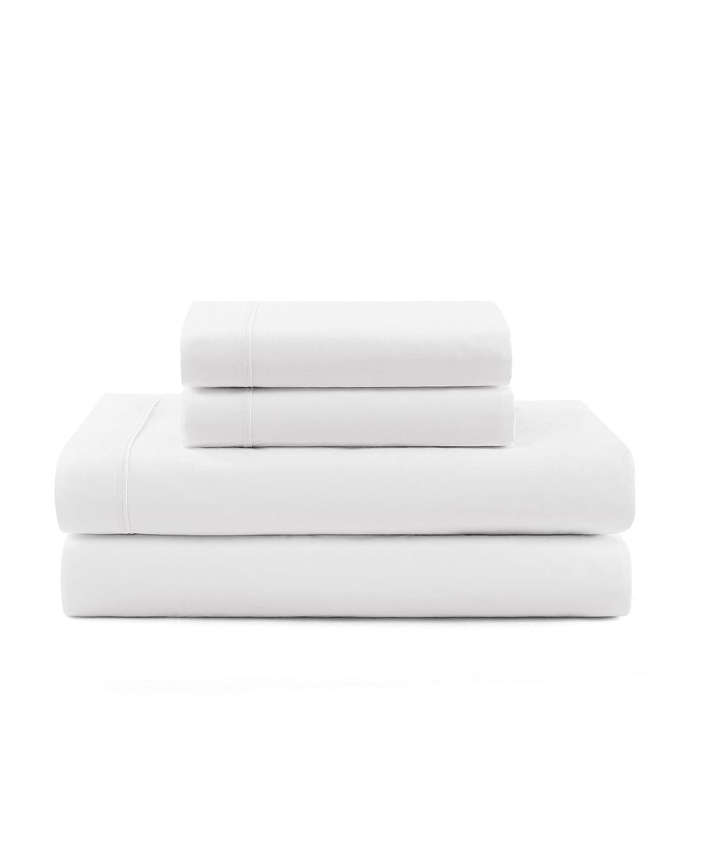 Tommy Hilfiger Solid 200-Thread Count Hem Stripe Cotton Percale 4-Pc. Sheet Set, Full