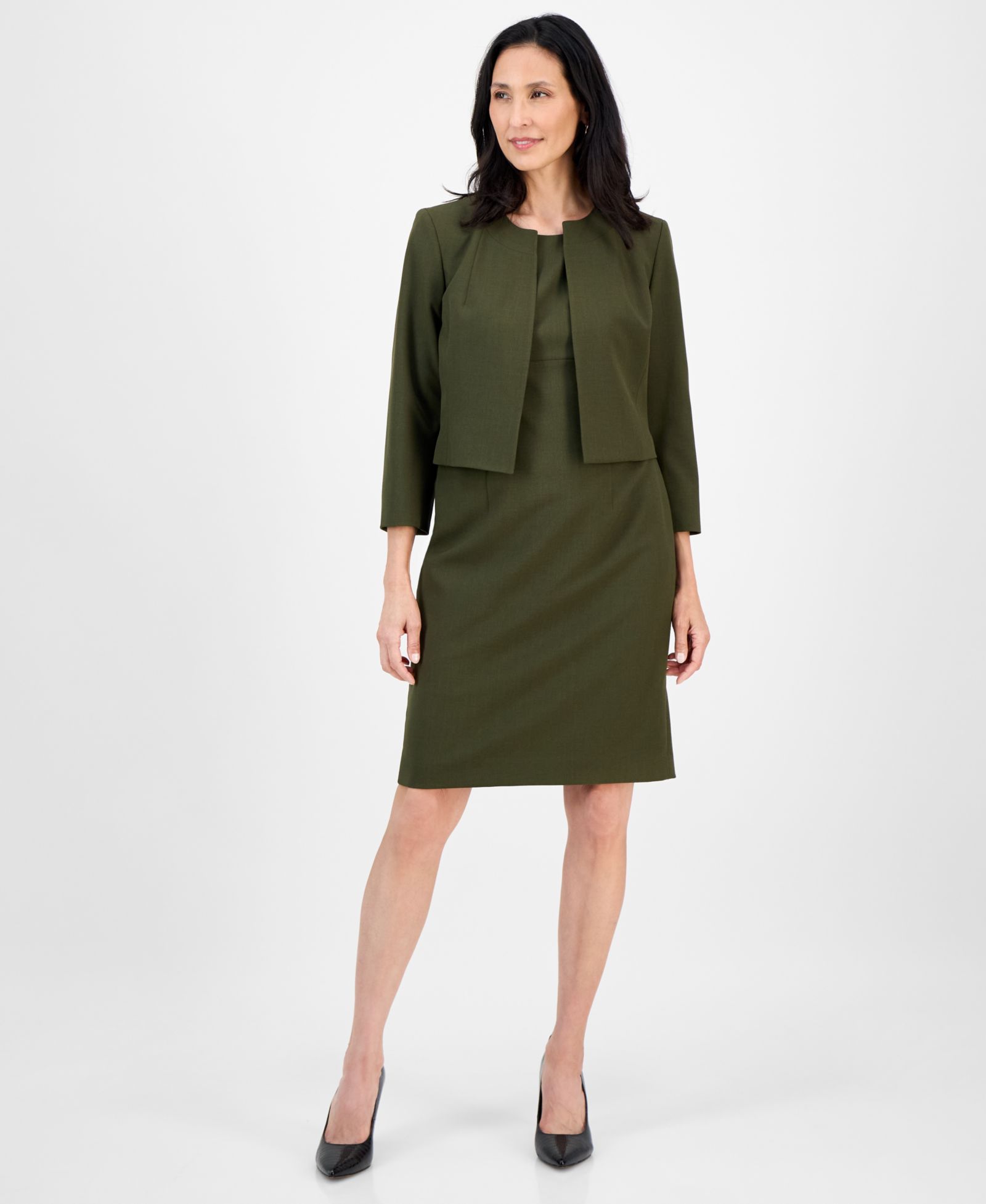 Le Suit Women's Open-Front Collarless Jacket and Sheath 2 Piece Dress Suit