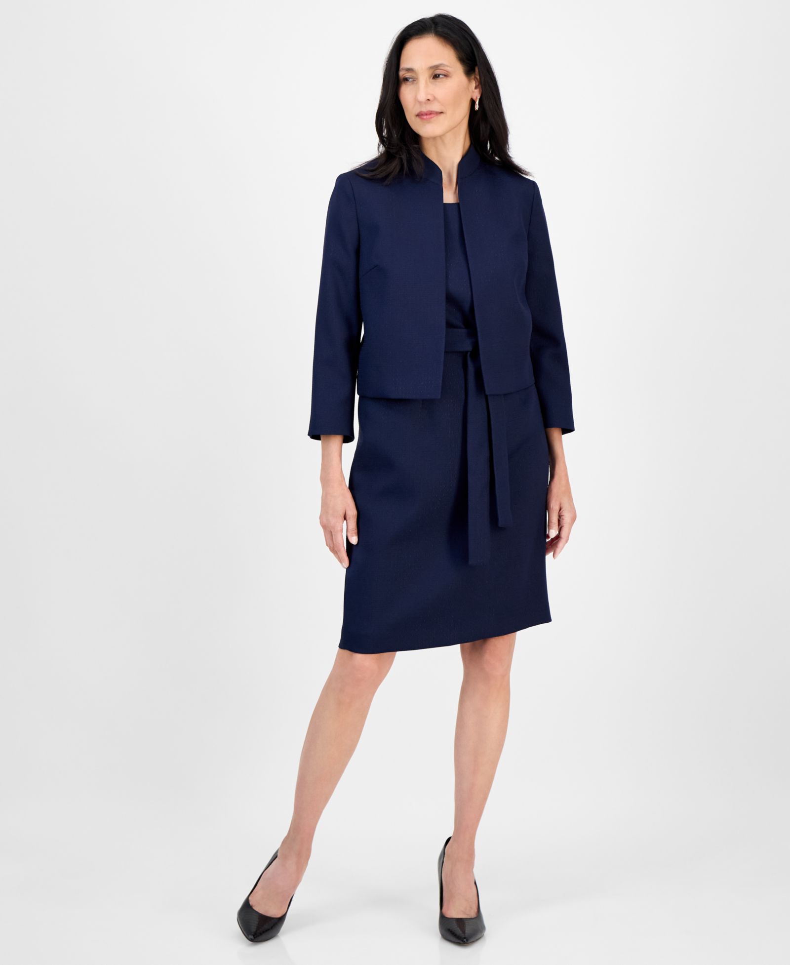 Le Suit Women's 3/4-Sleeve Jacket And Belted Sheath 2 Piece Dress Suit