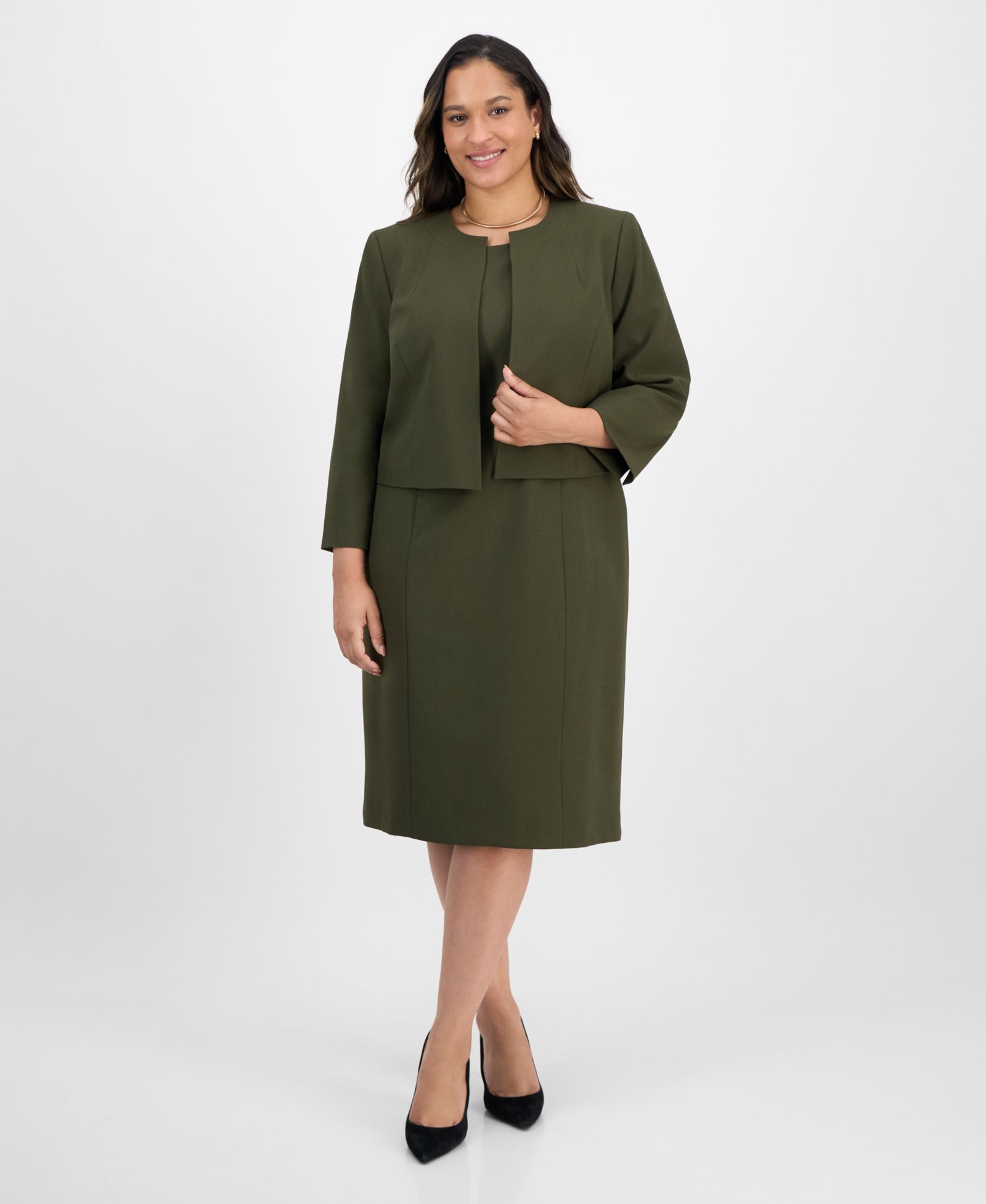 Le Suit Plus Size Open-Front Collarless Jacket and Sheath 2 Piece Dress Suit
