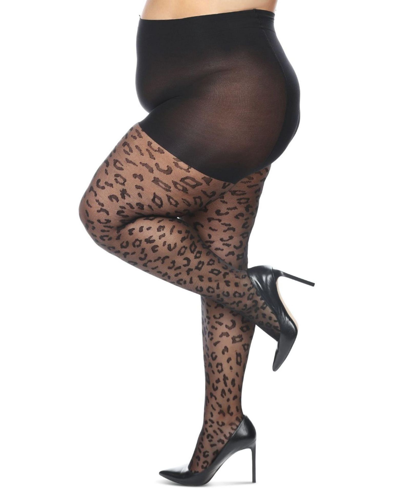 MeMoi Women's Curvy Leopard Sheer Nylon Control Top Tights MM-2303